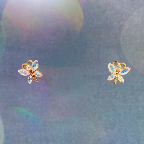 Vintage Aurora Borealis Rhinestone Butterfly Earrings - Picture 3 of 4